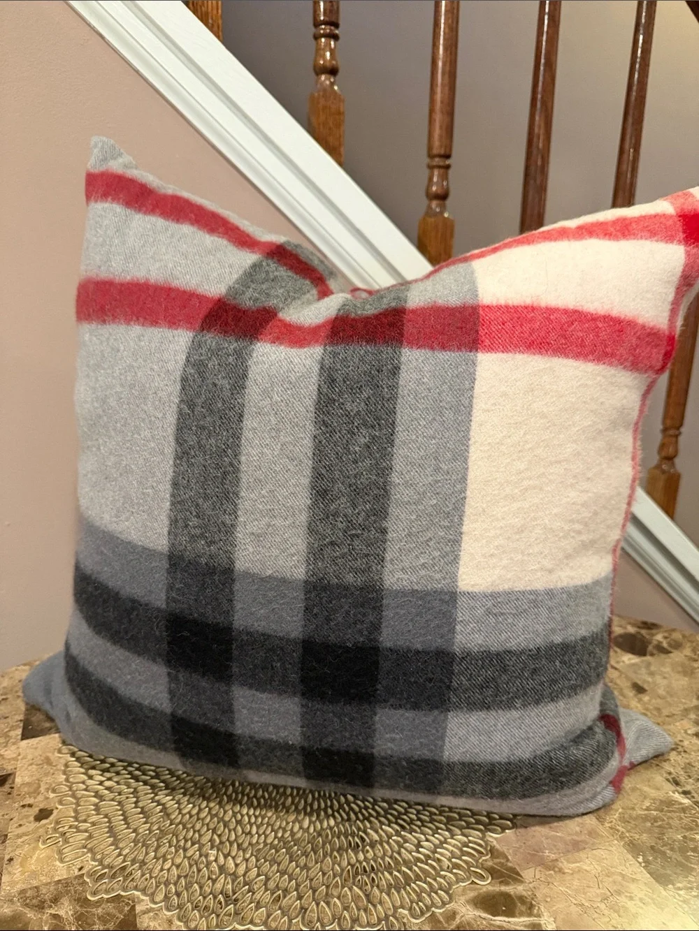 Williams Sonoma Plaid 100% Lambswool Accent Pillow Cover, 22” x 22”